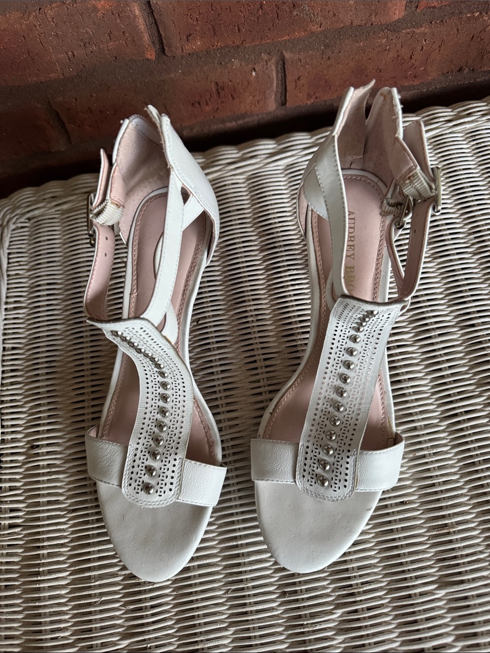 Women’s White Embellished T-Strap Sandals